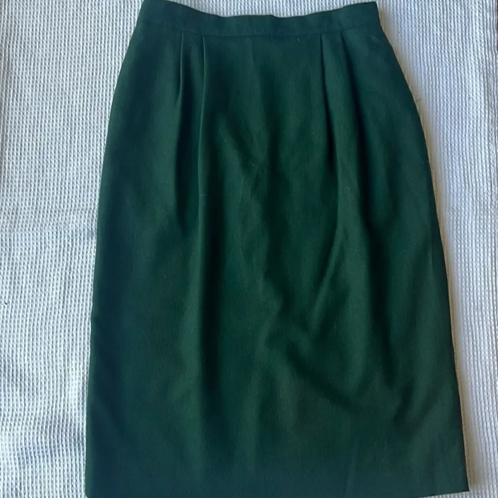 Vintage Leslie Fay Green 100% Wool Pleated Lined ALine 80’s Midi Career Skirt 14